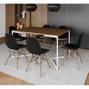 Ver imagem 1 de Mesa Jantar Industrial Retangular Amêndoa 137X90Cm Base V Ferro Branco C/6 Cadeiras Preta Ma