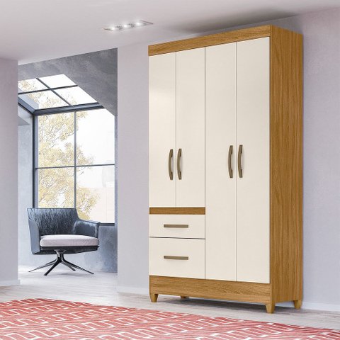 Guarda Roupa Madri 110cm 4 Portas Freijó Off White Moval