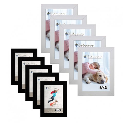 Kit 10 Molduras Porta Retrato 5 10x15 Preto 5 15x21 Branco Santamaria Molduras Liso