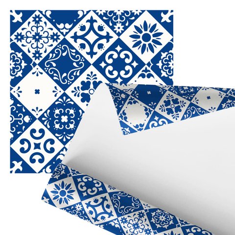 Papel de Parede Adesivo Arabesco Artístico Azul Branco 2,80m