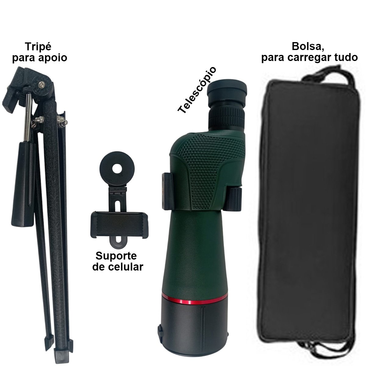 Luneta Telescopio Monocular Zoom Ajustavel Tripe Suporte Celular Espotagem Mira Alvo Caçada Caminhad - 2