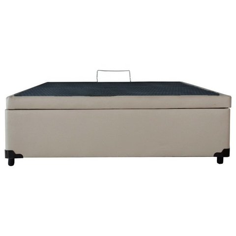 Cama com Baú Pistão á gás Casal Bege Ecoblex Suede 138x188x41