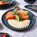 Ver imagem 2 de Jogo 12 Pratos Rasos Sushi em Cerâmica Orgânico Oceano Porto Brasil 26,5cm Azul Restaurante Japon
