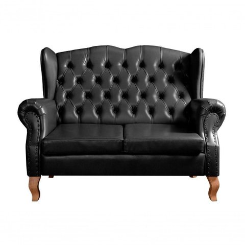 Sofá Imperador 2 Lugares 135cm Preto Couro Sintético Bella Decor
