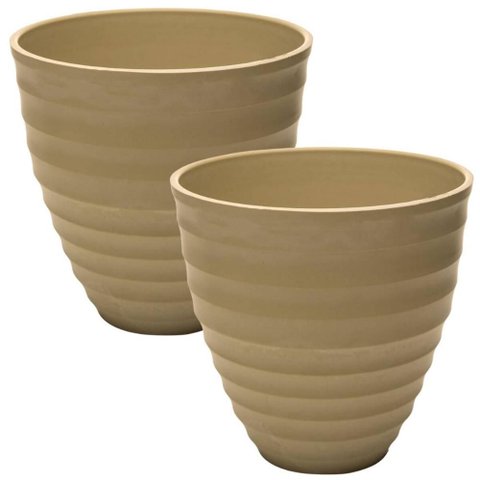 Kit 2 Vasos para Flores Cachepot Névoa Bege Plástico 15x7cm Decorativo Lyor