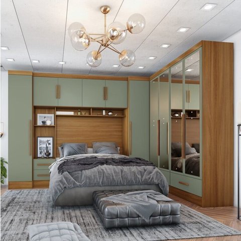 Quarto de Casal Completo 5 Peças 6 Portas 4 Gavetas com Maleiro e Espelhos Smart Plus Espresso Móvei