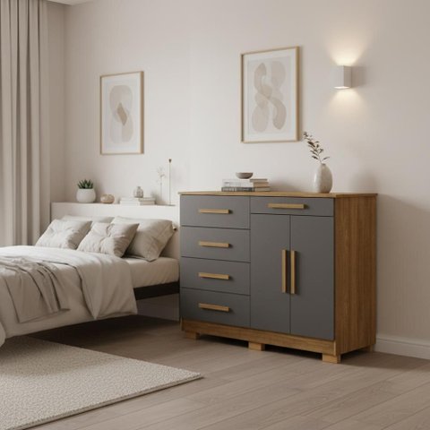 Cômoda 5 Gavetas com Sapateira 2 Portas Nature Alasca
