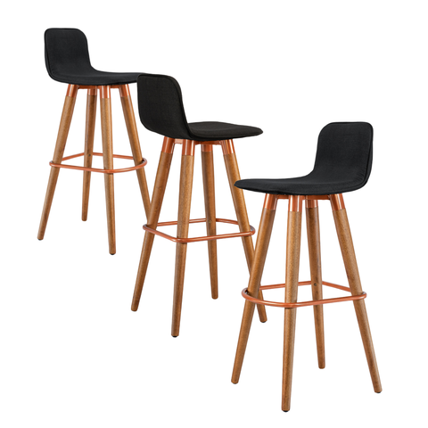 Kit 3 Banquetas Altas Línea Unidecor Madeira Aço Linho Preto