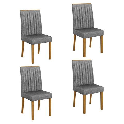 Kit 4 Cadeiras para Sala de Jantar Pés em Madeira Maciça Mari Cinza/Cinamomo/Linho Prata
