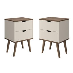 Conjunto Mesa de Cabeceira para Quarto Decore Madri Retrô Pés Palito:off White/canela - 1