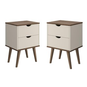 Conjunto Mesa de Cabeceira para Quarto Decore Madri Retrô Pés Palito:off White/canela