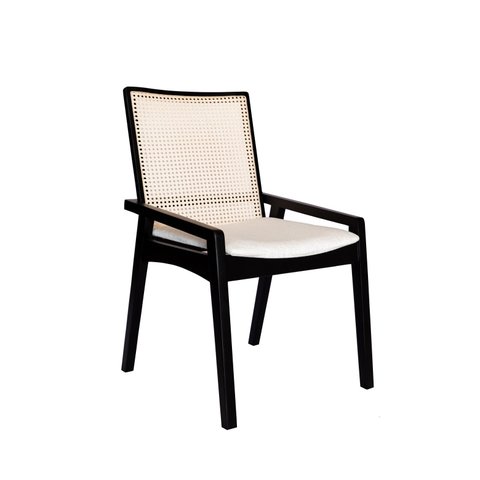 Cadeira Venezia de Jantar com Tela Palha Sextavada em Madeira Maciça Preta com Design Moderno