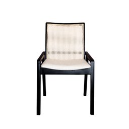 Cadeira Venezia de Jantar com Tela Palha Sextavada em Madeira Maciça Preta com Design Moderno - 4