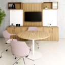 Ver imagem 3 de Mesa de Reunião Redonda 110cm com Plug Tomada F5 Office Cor:macadâmia com Branco