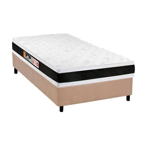 Cama Box Solteiro: Colchão Espuma Castor D45 Black e White AIR Double Face + Base CRC Suede Clean(88