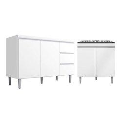 Kit Balcão Gabinete para Pia Andreia 100cm C- Balcão Cooktop 4 ou 5 Bocas Branco - 1