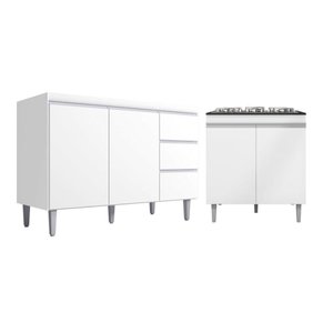 Kit Balcão Gabinete para Pia Andreia 100cm C- Balcão Cooktop 4 ou 5 Bocas Branco