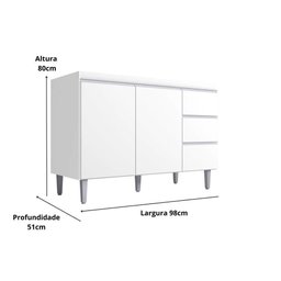 Kit Balcão Gabinete para Pia Andreia 100cm C- Balcão Cooktop 4 ou 5 Bocas Branco - 5
