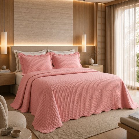 Cobre Leito King Bordado Classic 300 Fios Super Macio:Rosa