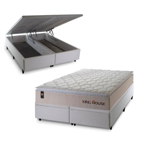 Conjunto Box Baú Super King Roma Branco 193x203x78 c/ Molas Ensacadas