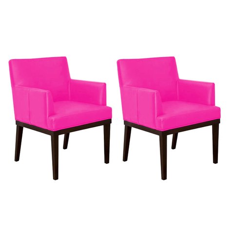 Kit 2 Poltronas Decorativa Vitória Couro Rosa Pink Pés Madeira Ms Decor