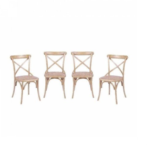 Kit 4 Cadeiras de Madeira e Assento em Rattan Marrom