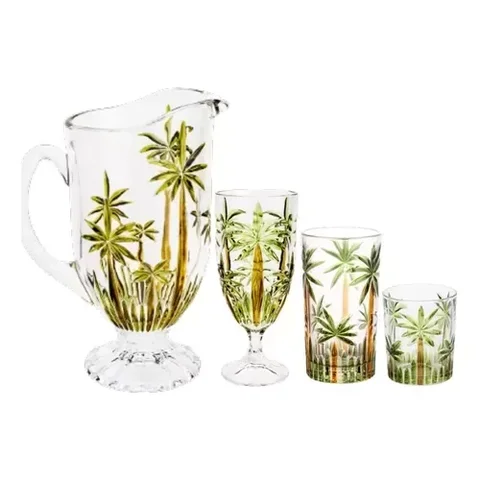 Jogo de Taças, Copos e Jarras Wolff Cristal Palm Tree-19pçs