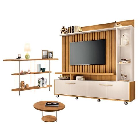 Estante Home Theater Titan Off White Cinamomo e Aparador Infinity e Mesa de Centro Sky Cinamomo - Hb