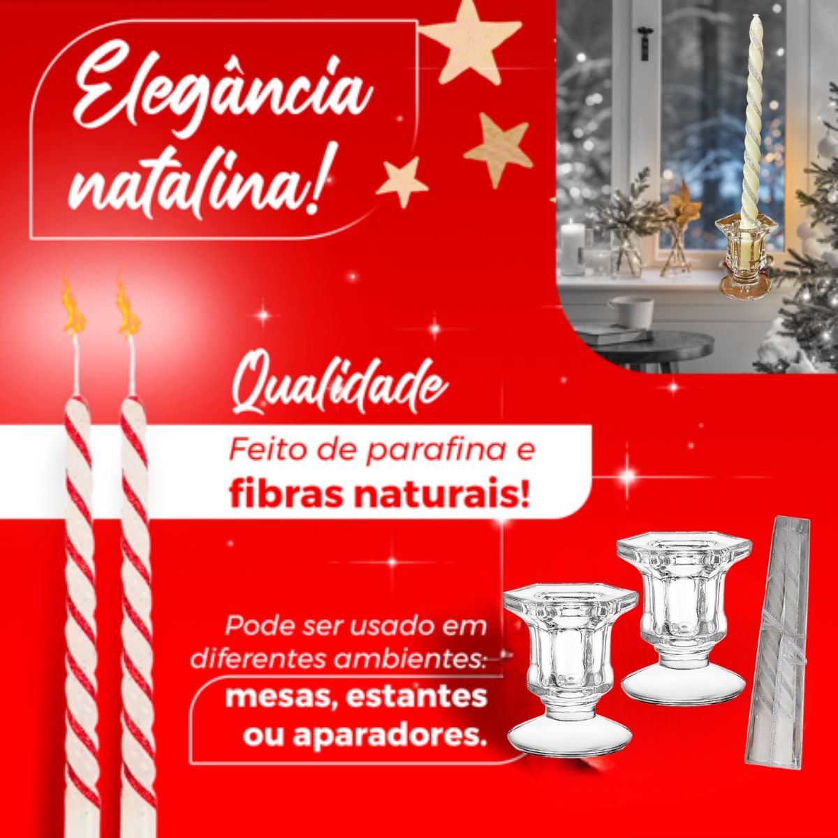 Castiçal de Vidro com Vela Espiral Decoração Enfeite 2 Unidades - 6