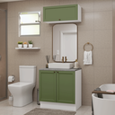Ver imagem 1 de Conjunto Gabinete para Banheiro 80cm 3 Portas Branco/Verde Vik Madesa 02