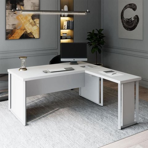 Mesa em L Executiva Diretor Direita 160cm x 170cm com Caixa de Tomadas e Porta Objetos F5 Office