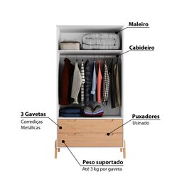 Guarda Roupa com 2 Portas - Branco/Pinus - 3