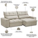 Ver imagem 4 de Sofá Retrátil Reclinável para Sala 3 Lugares 250cm Asaph F04 Veludo Bege - Lyam Decor