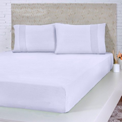 Lençol Casal Bella Cama Malha 100% Algodão 138x188x30cm 125g/m² Branco