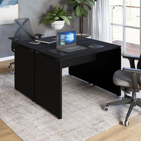 Mesa Escritório 2 Lugares 1,10m X 1,40m Pés Painel F5 Office Cor:preto