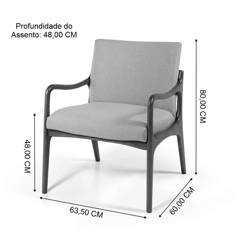 Poltrona Decorativa Estofada para Sala Garbo Cinza Claro – Straub Web - 5