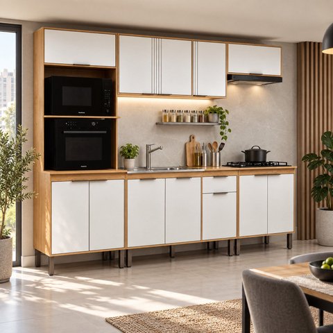 Cozinha Completa Modulada 5 Peças com Torre Quente para 2 Fornos e Espaço para Cooktop Madalena
