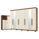 Ver imagem 4 de Guarda Roupa Casal 8 Portas 4 Gavetas Master New com Espelho e Pés e Cômoda Marabá com Pés Jatobá Ar