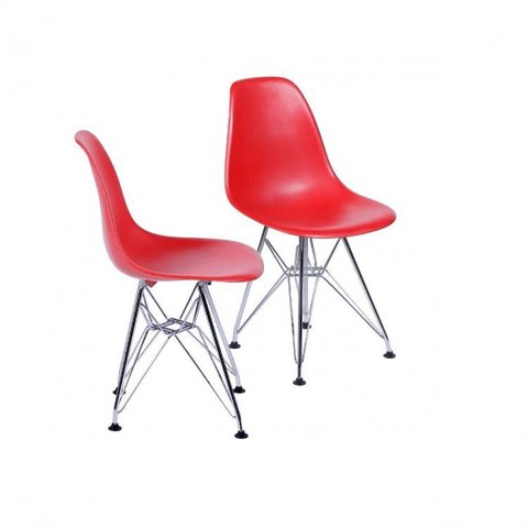 Conjunto 2 Cadeiras Eames DKR Base Cromada Vermelha 