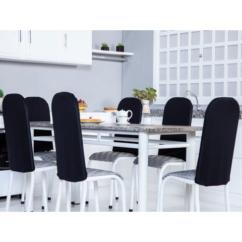 Kit 6 Capas Encosto de Cadeira de Aço Tubular Cozinha Malha Gel com Elástico Preto