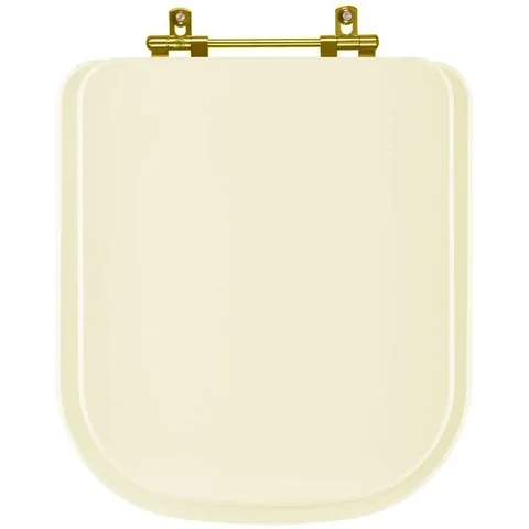 Assento Sanitário Poliester Quadra Creme para vaso Deca com Ferragem Dourada