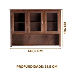 Armário Aéreo Oratório Madeira Maciça 3 Portas de Vidro Imbuia - 4