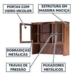 Armário Aéreo Oratório Madeira Maciça 3 Portas de Vidro Imbuia - 3