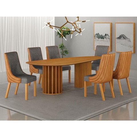 Mesa de Jantar Belle 2,00x1,00m Orgânica Cinamomo com Kit 6 Cadeiras para Mesa de Jantar Belle Sinté