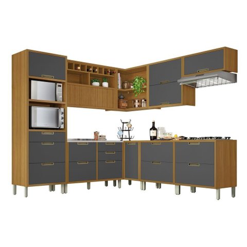 Cozinha 9 Peças Ângulo Torre Quente 100% Mdf Imperatriz Nesher Freijó-grafite