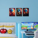Ver imagem 3 de Kit 3 Placas MDF Velocidade Azul Herói Game Parede Moderna
