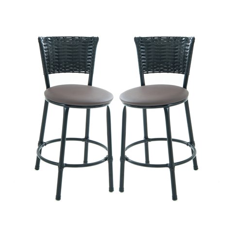 Kit 2 Banquetas Baixa de Cozinha Encosto Junco