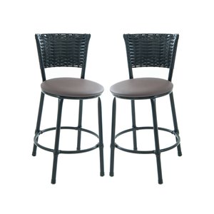 Kit 2 Banquetas Baixa de Cozinha Encosto Junco