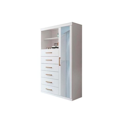 Cômoda Casal Marabá 1.6 1 Porta + 2 Nichos e 6 Gavetas C/ Espelho Branco - Santos Andirá