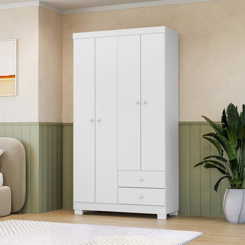 Guarda Roupa para Bebê Quarto Infantil 4 Portas 2 Gavetas Branco Flex 100% MDP
